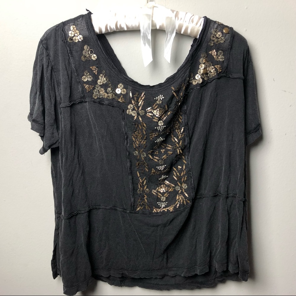 FREE PEOPLE beaded black top